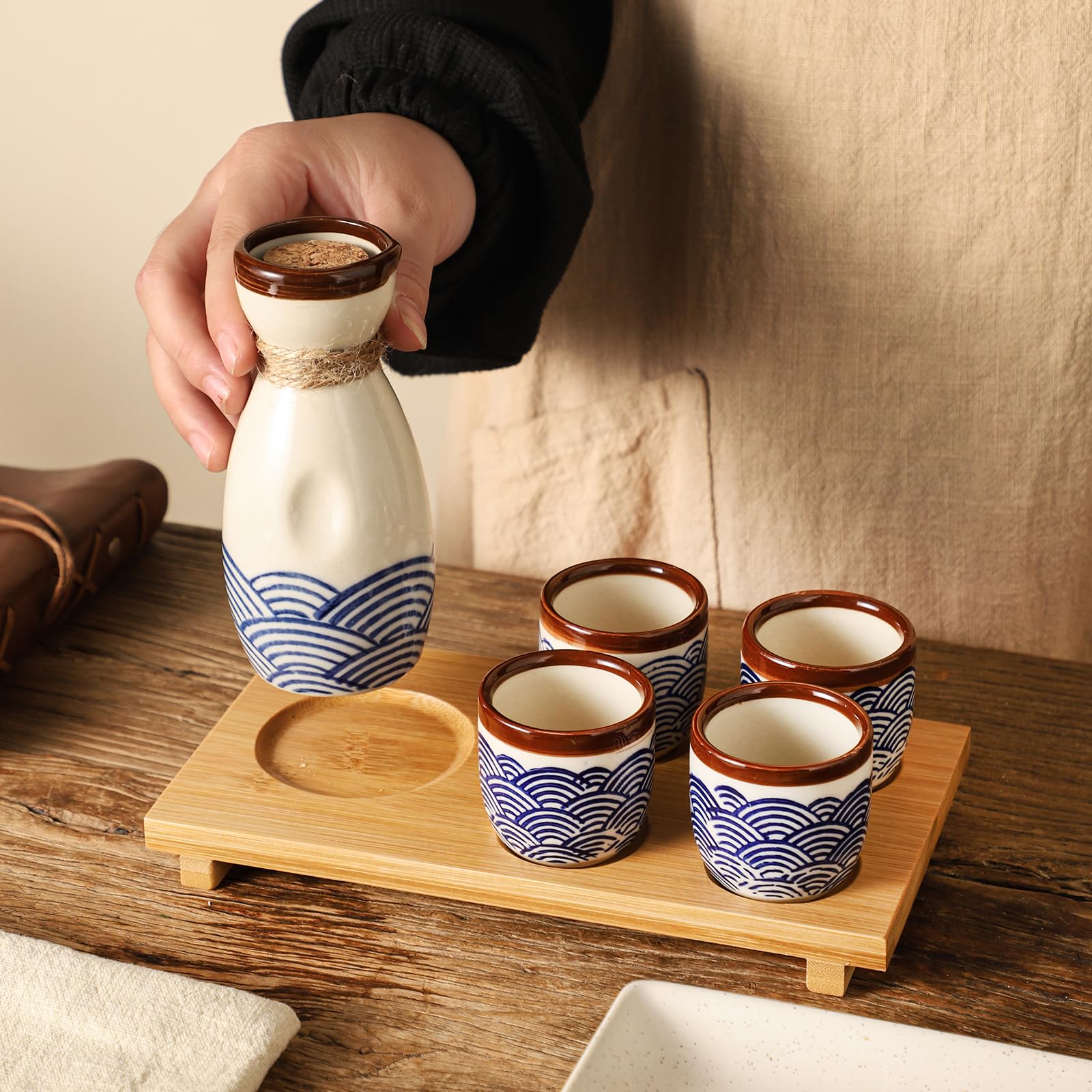 Mocerakai Ceramic Sake Set 5pcs Japanese Traditional Sake Set with